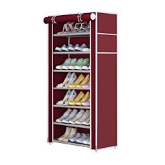 Modern 8 Tier Shoe Storage Closet Organizer Rack With Cover Burgundy - Red