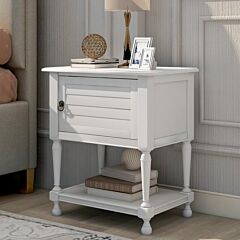 Versatile Nightstand With Two Built-in Shelves Cabinet And An Open Storage,usb Charging Design,white - White