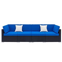 Fully Equipped Weaving Rattan Sofa Set With 2pcs Corner Sofas & 2pcs Single Sofas - Woven Rattan - Blue