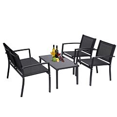 Free Shipping 4 Pieces Patio Furniture Set Outdoor Garden Patio Conversation Sets Poolside Lawn Chairs With Glass Coffee Table Porch Furniture Yj - Picture