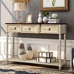 Trexm Console Table Sofa Table With Drawers For Entryway With Projecting Drawers And Long Shelf (beige) - As Picture