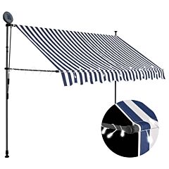 Manual Retractable Awning With Led 98.4" Blue And White - Multicolour