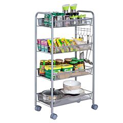 4 Layers Removable Storage Cart Organization Honeycomb Mesh Style, Silver Rt - Silver