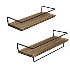 Floating Shelves Wall Mounted Shelf With Rails & Towel Rack Set Of 2 - Brown