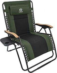 Outdoor Zero Gravity Chair Wood Armrest Padded Comfort Folding Patio Lounge Chair, Blue+black - Green+black