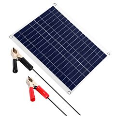 Outdoor Solar Panel 12v 25w Car Battery Charger Ip68 Waterproof W/ 3.0a Dual Usb Charging Clip Line - Black