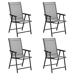 4 Pcs Patio Folding Chair Set , Outdoor Lounge Chairs  For Deck Garden Lawn Pool Xh - Iron Tube: Black  Cloth: Gray And White