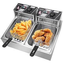 Deep Fryer 12.7qt/12l Stainless Steel Double Cylinder Electric Fryer With Baskets Filters,electric Fryer For Turkey,french Fries,donuts - As Pictures