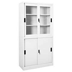 Office Cabinet With Sliding Door White 35.4"x15.7"x70.9" Steel - White
