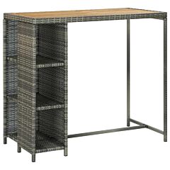Bar Table With Storage Rack Gray 47.2x23.6"x43.3" Poly Rattan" - Grey