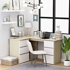 Corner Desk White And Sonoma Oak 57.1"x39.4"x29.9" Chipboard - Beige