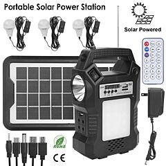 Portable Solar Power Station Rechargeable Backup Power Bank W/flashlight 3 Lighting Bulbs For Camping Outage Garden Lamp - Black