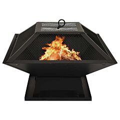 2-in-1 Fire Pit And Bbq With Poker 18.3"x18.3"x14.6" Steel - Black