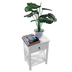 Fch Nightstand Modern End Table, Side Table With 1 Drawer And Storage Shelf, White - White