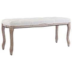 Bench Cream White 43.3"x15"x18.9" Linen And Solid Wood - White