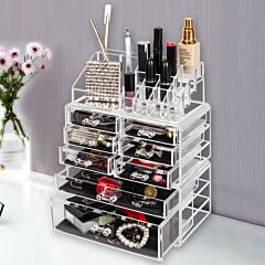 Plastic Cosmetics Storage Rack 4 Small Drawers And 3 Larger Drawers Transparent--ys - As Picture