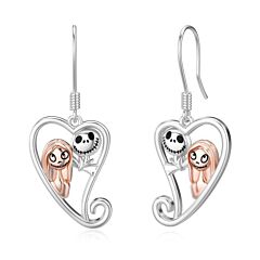 925 Sterling Silver Nightmare Before Christmas Earrings For Women Jack Skellington Dangle Earrings Jack And Sally Skull Jewelry - Two Tone 0.7*0.51inch
