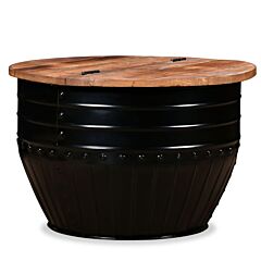 Coffee Table Solid Reclaimed Wood Black Barrel Shape - Black
