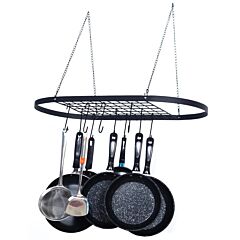 Pot And Pan Rack For Ceiling With Hooks Decorative Wall Mounted Storage Rack - Black