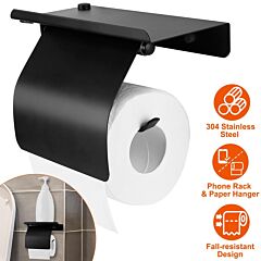 Wall Mounted Toilet Paper Holder With Phone Storage Rack Stainless Steel Toilet Roll - Black