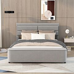 Queen Size Upholstery Platform Bed With Storage Headboard And Footboard,support Legs - Grey