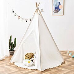 Teepee Tent For Kids - Play Tent For Boy Girl Indoor Outdoor Cotton Canvas Teepee Rt - White