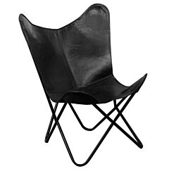 Butterfly Chair Black Real Leather - Black