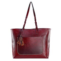 Women's Soft Leather Handbags Tote Bags Large Shoulder Tassel Bags 7 Cells Zipper Satchel Wallets Bag Phone Book - Red