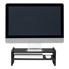 2-tier Wood Arm Riser Desk Storage Organizer 16.7 Inch Computer Monitor Stand Clamp Desk Tv Shelf Risers Rt - Black