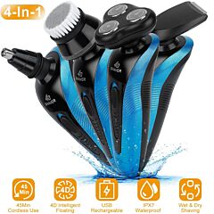 4 In 1electric Shaver For Men Ipx7 Waterproof Beard Trimmer Cordless Rechargeable Razor Beard - Blue