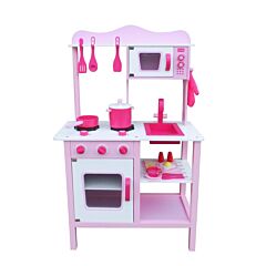 Kids Pretend Play Wooden Kitchen For Girl Cooking Food Playset Xh - Pink