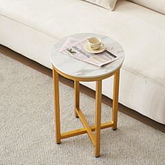 Sintered Stone Sofa Side Table Gold Metal Frame With Carrara White Color Top-16' - Gold