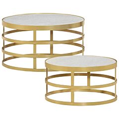 2 Piece Coffee Table Set Marble Brass And White - Gold