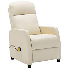 Massage Reclining Chair Cream White Faux Leather - White