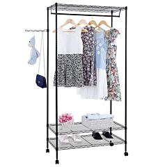 3-tier Closet Organizer Metal Garment Rack Portable Clothes Hanger Home Shelf Rt - Black