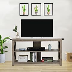 X-design Stand Tv Cabinets 47 Inch Retro Rustic Farmhouse Media Console With Open Storage - Gray - Gray