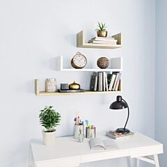 Wall Display Shelf 3 Pcs White And Sonoma Oak Chipboard - Multicolour