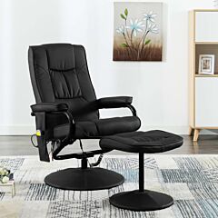 Massage Chair With Foot Stool Black Faux Leather - Black