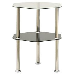 2-tier Side Table Transparent & Black 15"x15"x19.7" Tempered Glass - Transparent And Black