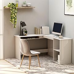L-shaped Corner Desk High Gloss White 47.2"x55.1"x29.5" Chipboard - White