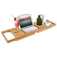 Bathtub Caddy Tray Crafted Bamboo Bath Tray Table Extendable Reading Rack Tablet Phone Holder - Bamboo