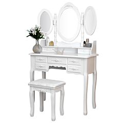 Foldable 3 Mirrors With 7 Drawers Dressing Table White Rt - White