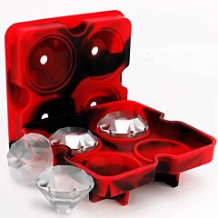 Ice Maker Cube Tray Whiskey Sphere Diamond Ball Silicone Mold Bar Cocktails - Black+red