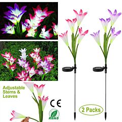 2pcs Solar Garden Lights Outdoor Lily Flower Led Light 7-color Changing Ip65 Waterproof - Pink & Purple
