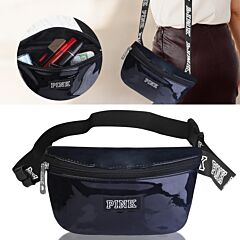 Women Shiny Leather Waist Pack Bag Adjustable Belt Bag For Traveling Casual Running Cycling - Black