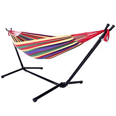 Free Sipping Hammock Set Steel Stand Outdoor Camping Hanging Swing Bed Stripe Yj - Red