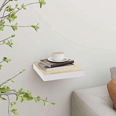 Floating Wall Shelf Oak And White 9.1"x9.3"x1.5" Mdf - White