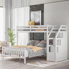 Twin Over Full Loft Bed With Staircase,white - White