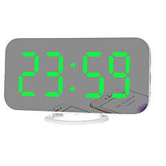 Digital Alarm Clock Mirror Surface Led Electronic Clock With Usb Charger Green - Green