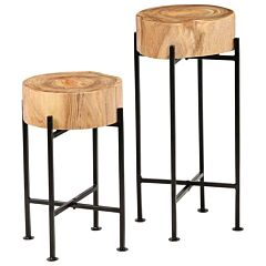 Side Table Set 2 Pieces Solid Acacia Wood - Brown